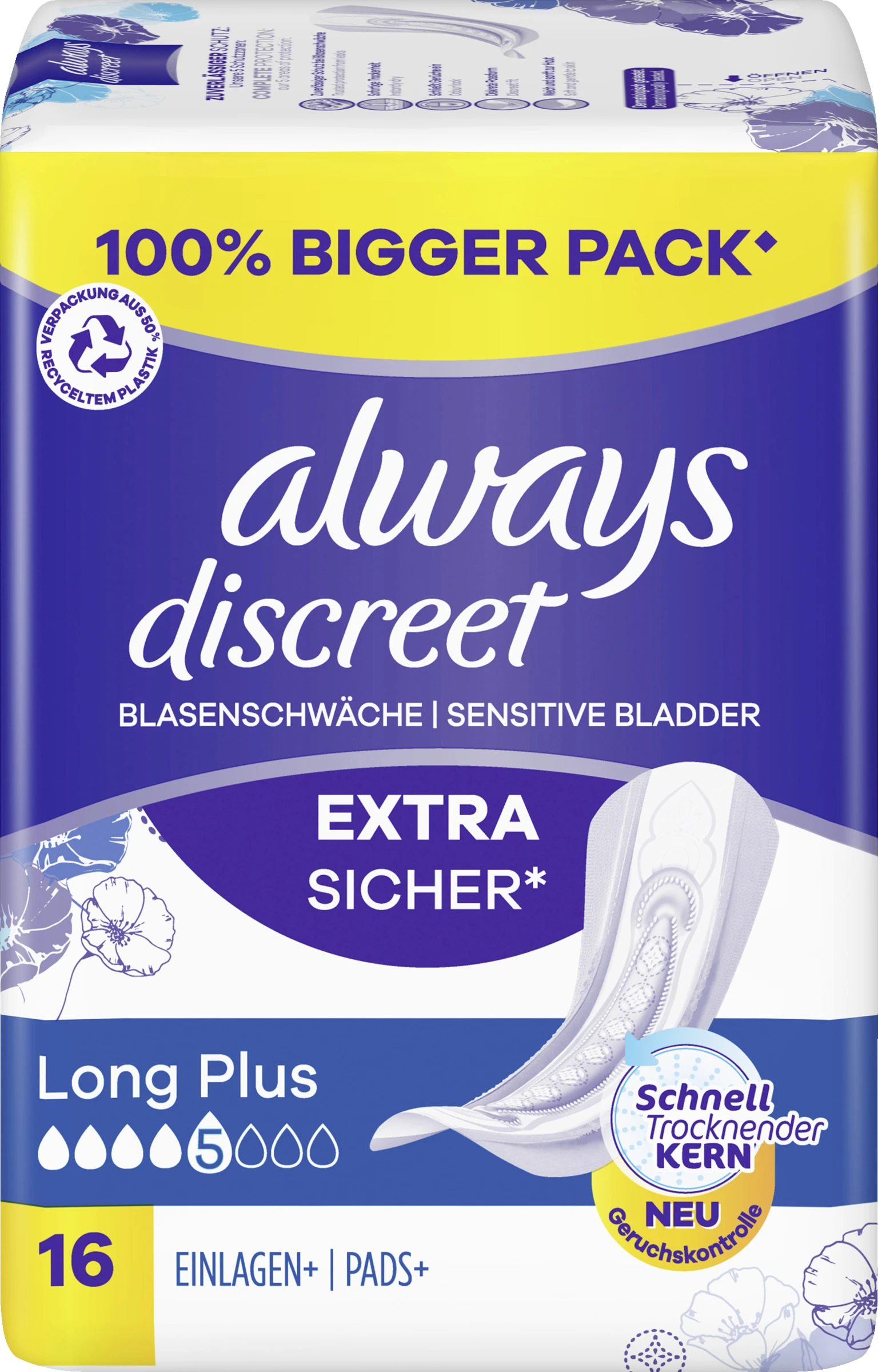 Always® Discreet Inkontinenz-Einlagen Long Plus Big Pack 3 Always® Discreet Inkontinenz-Einlagen Long Plus Big Pack