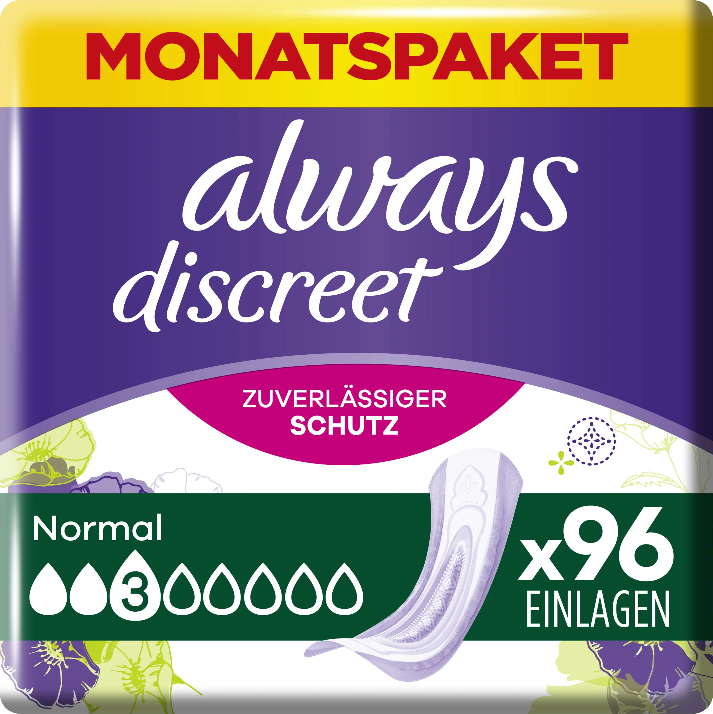 Always® Monatspaket Discreet Inkontinenz-Einlagen Normal 3 Always® Monatspaket Discreet Inkontinenz-Einlagen Normal