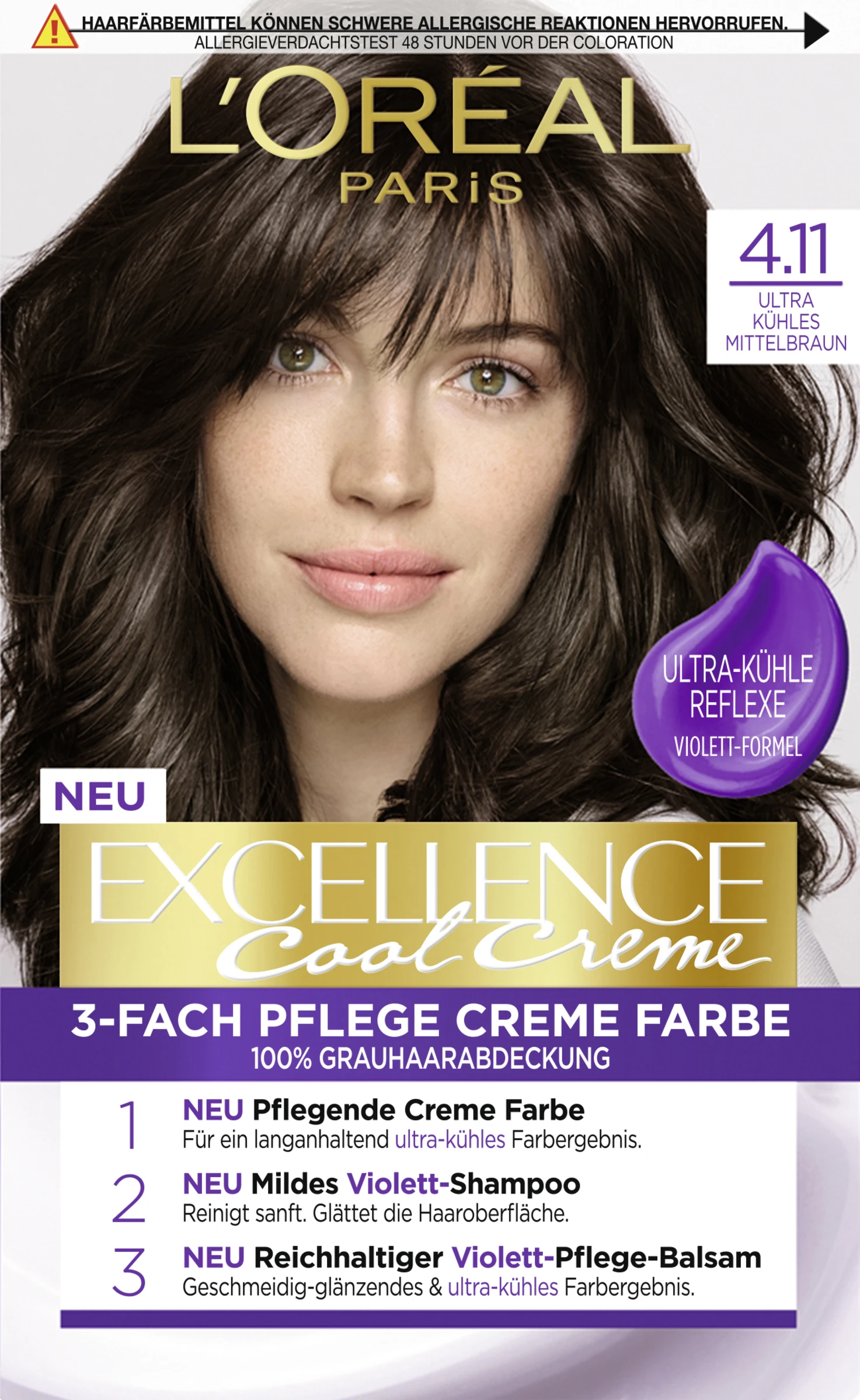 L’Oréal Paris Excellence Cool Creme 4.11 Ultra Kühles Mittelbraun 3 L’Oréal Paris Excellence Cool Creme 4.11 Ultra Kühles Mittelbraun