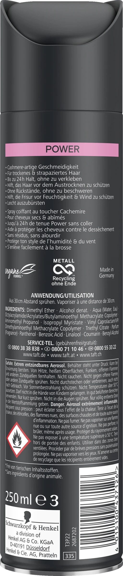 Schwarzkopf Taft Haarspray Power Haltegrad 5 - Sehr Starker Halt 4 Schwarzkopf Taft Haarspray Power Haltegrad 5 - Sehr Starker Halt – Bild 2