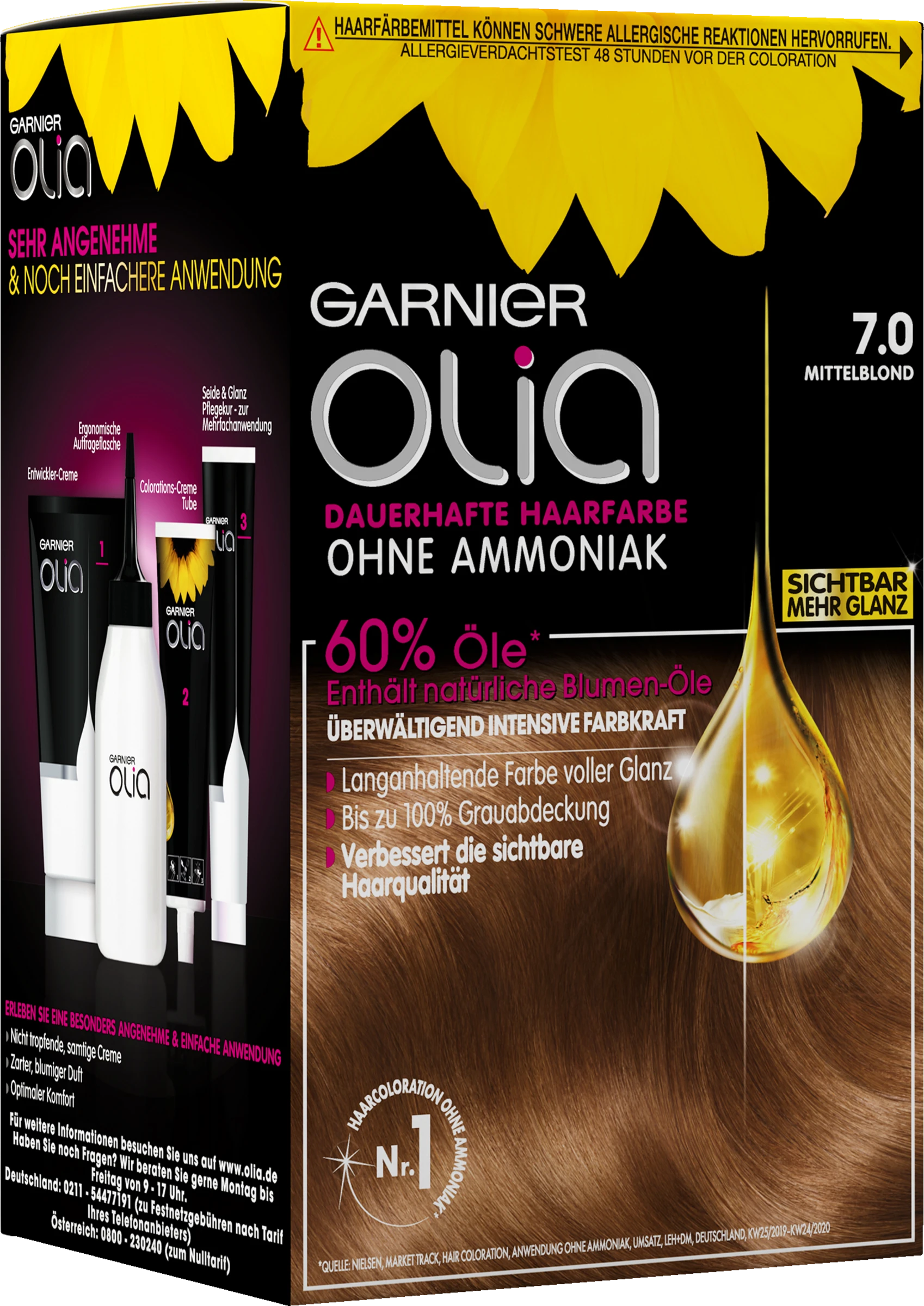 Garnier Olia Dauerhafte Haarfarbe 7.0 Mittelblond 4 Garnier Olia Dauerhafte Haarfarbe 7.0 Mittelblond – Bild 2