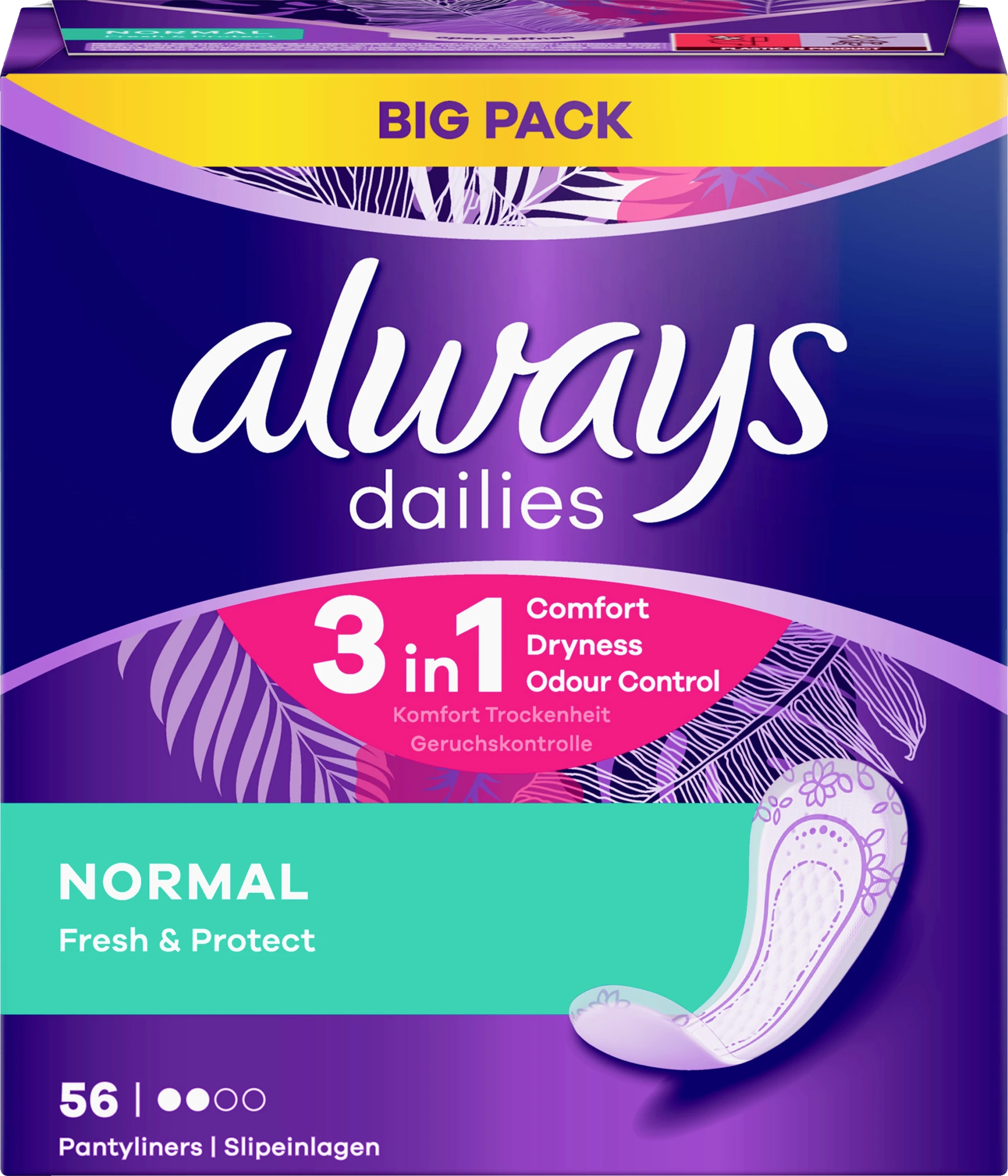 Always® Dailies 3in1 Normal Fresh & Protect Slipeinlagen Big Pack 3 Always® Dailies 3in1 Normal Fresh & Protect Slipeinlagen Big Pack