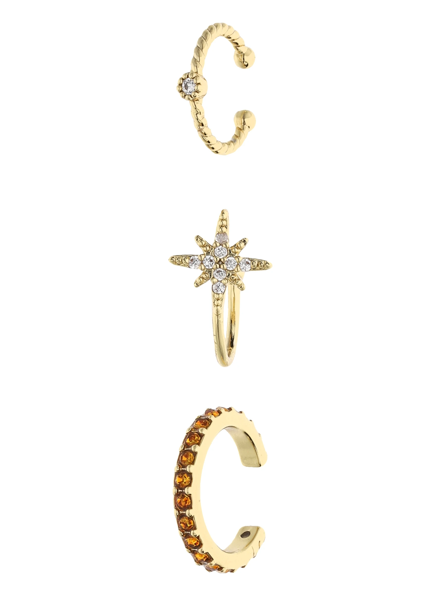 Accessories Earcuff-Set Vergoldet Mit Nordstern-Motiv Und Strasssteinen 3 Accessories Earcuff-Set Vergoldet Mit Nordstern-Motiv Und Strasssteinen