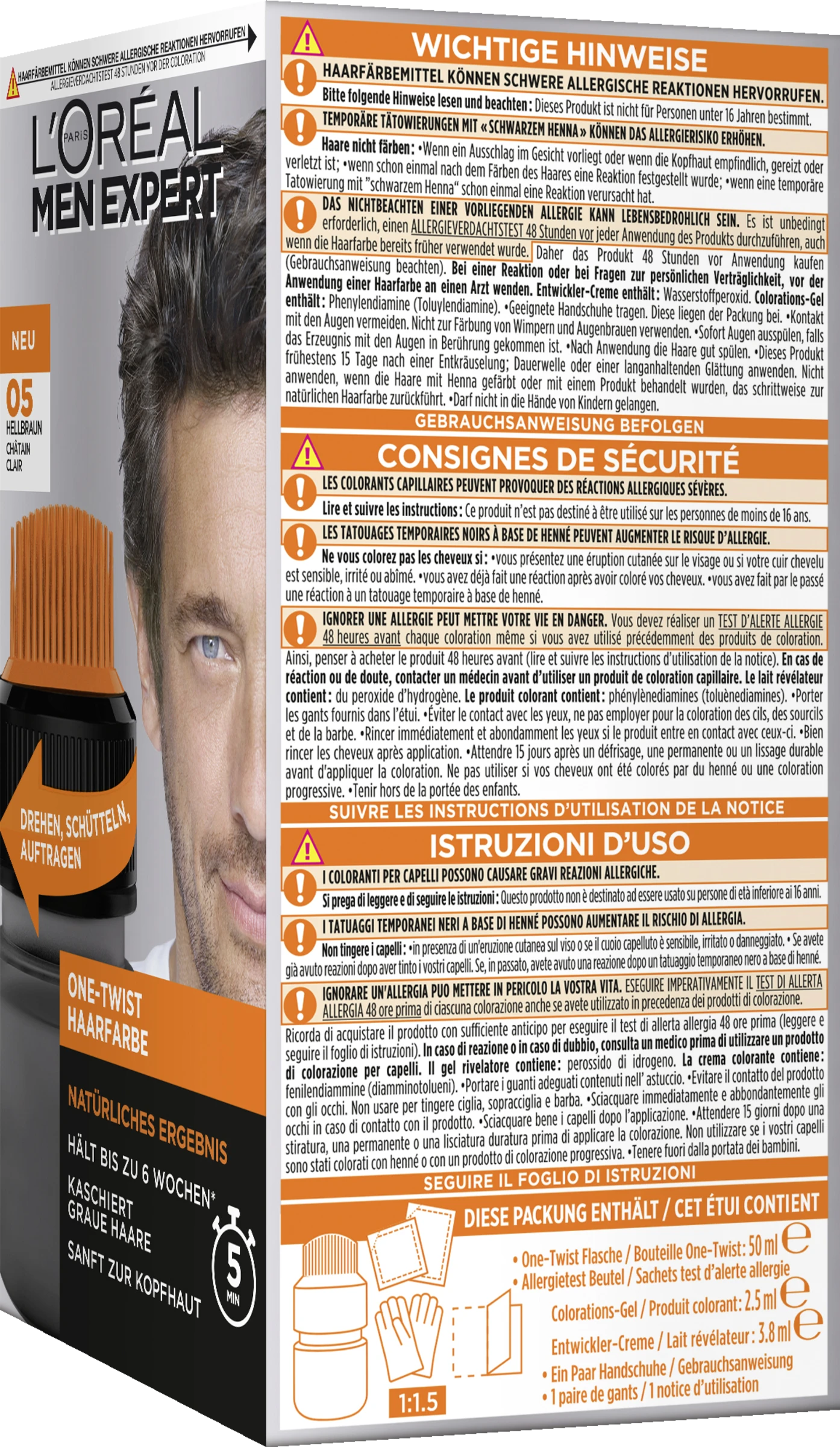 L’Oréal Paris Men Expert One-Twist Haarfarbe 05 Hellbraun 4 L’Oréal Paris Men Expert One-Twist Haarfarbe 05 Hellbraun – Bild 2