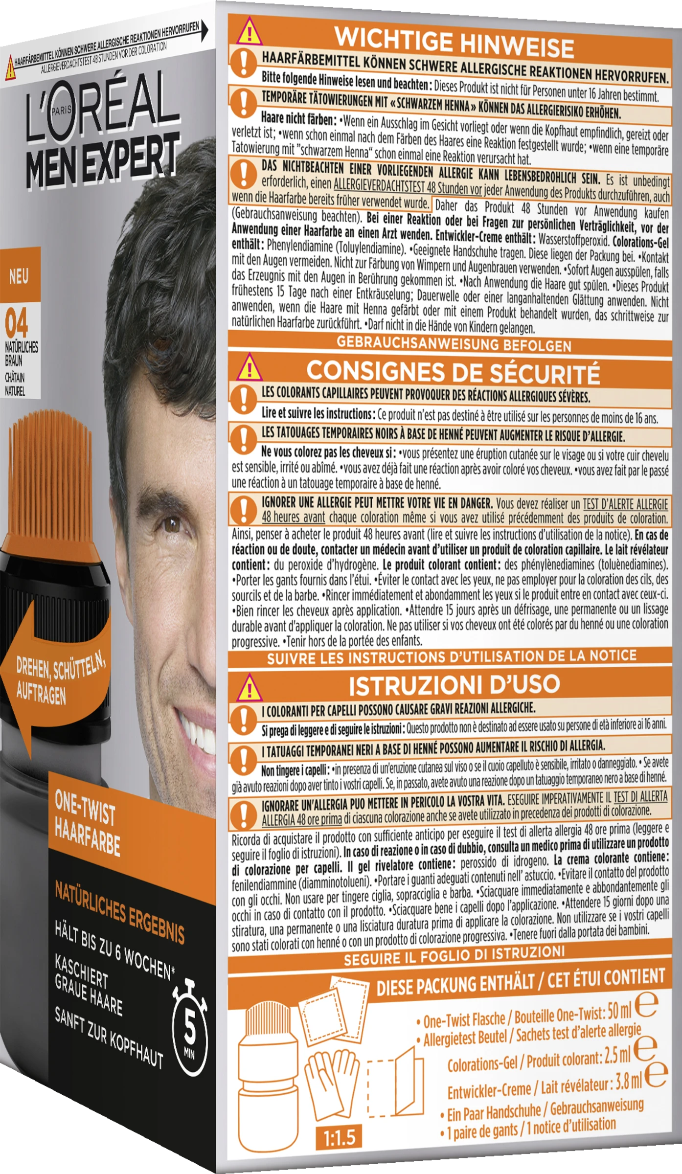 L’Oréal Paris Men Expert One-Twist Haarfarbe 04 Natürliches Braun 4 L’Oréal Paris Men Expert One-Twist Haarfarbe 04 Natürliches Braun – Bild 2