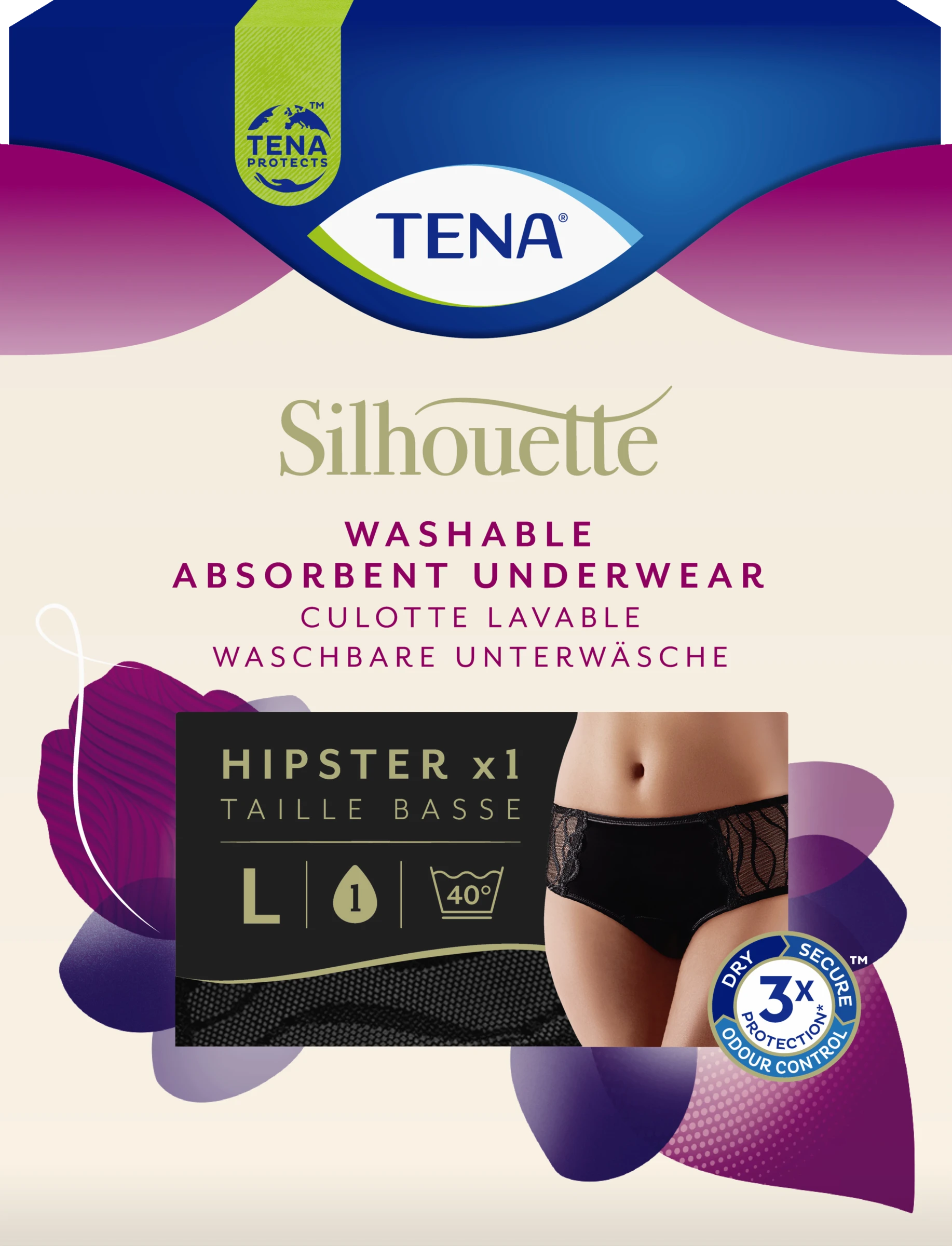 TENA Silhouette Waschbare Unterwäsche Hipster Schwarz L 3 TENA Silhouette Waschbare Unterwäsche Hipster Schwarz L