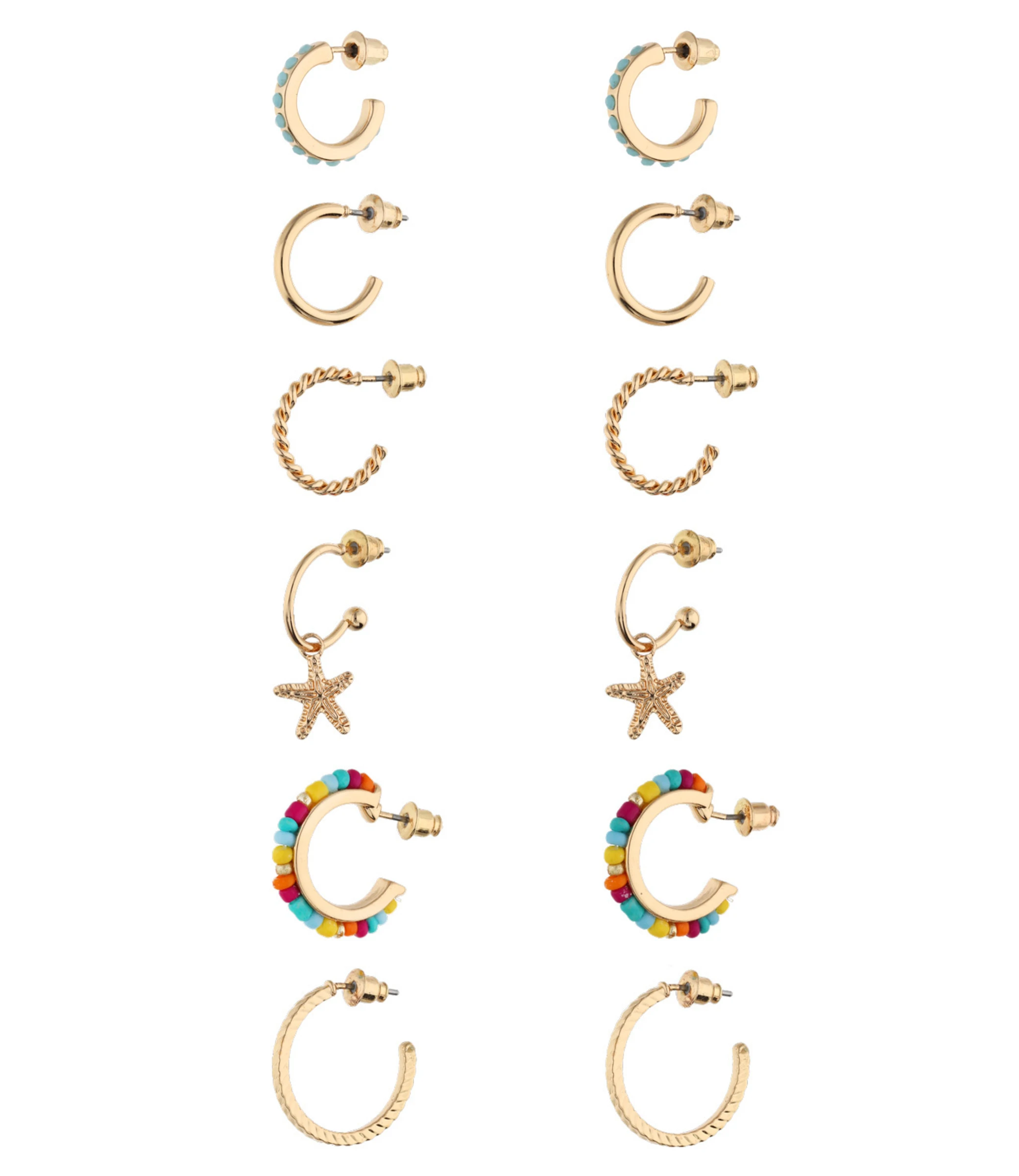 Accessories Ohrschmuck-Set Aus Creolen Mit Seestern-Anhänger Und Strass- Und Glassteinen 3 Accessories Ohrschmuck-Set Aus Creolen Mit Seestern-Anhänger Und Strass- Und Glassteinen