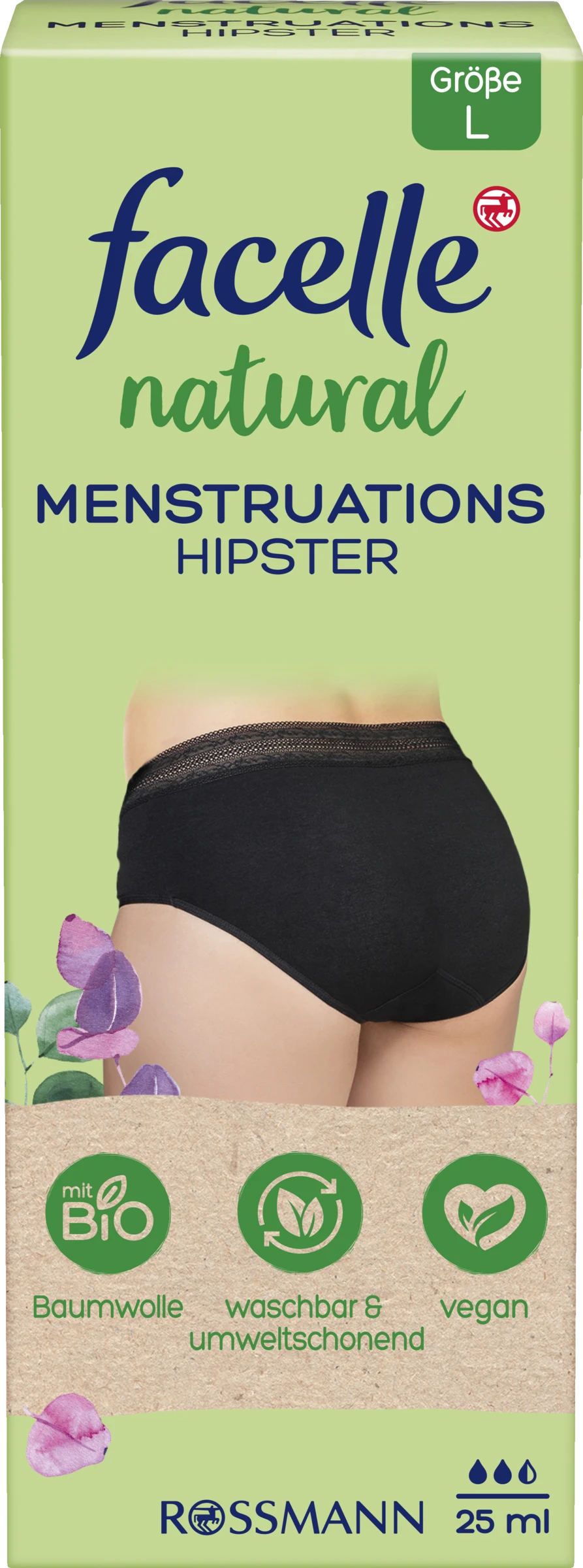Facelle Natural Menstruations Hipster Gr. L Schwarz 3 Facelle Natural Menstruations Hipster Gr. L Schwarz