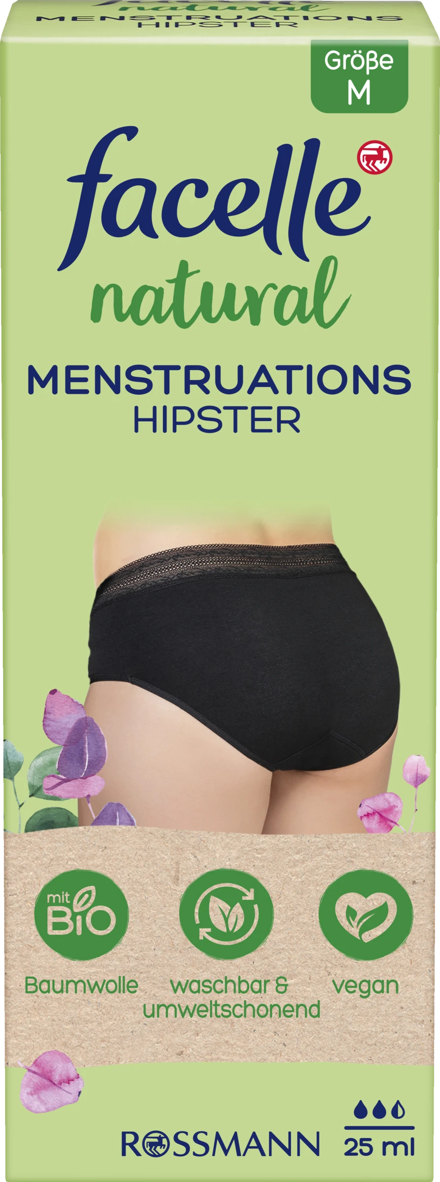 Facelle Natural Menstruations Hipster Gr. M Schwarz 3 Facelle Natural Menstruations Hipster Gr. M Schwarz