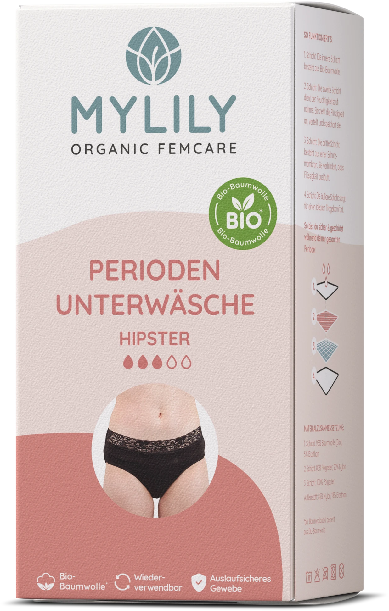 MYLILY Periodenunterwäsche Hipster Strong, Schwarz - M 3 MYLILY Periodenunterwäsche Hipster Strong, Schwarz - M