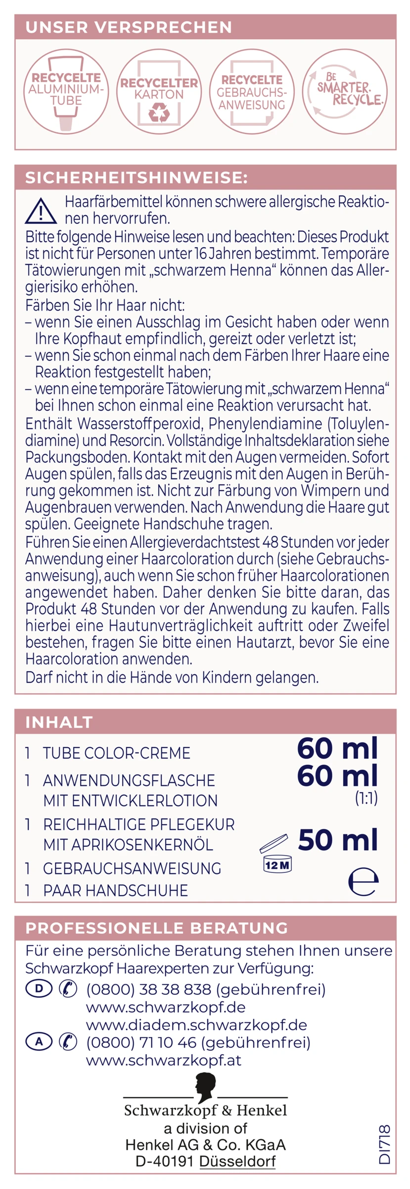 Schwarzkopf Diadem 3in1 Pflege-Color-Creme 718 Haselnuss 5 Schwarzkopf Diadem 3in1 Pflege-Color-Creme 718 Haselnuss – Bild 3